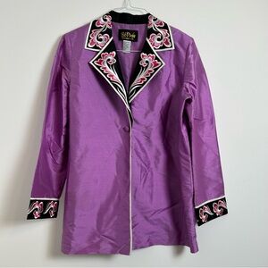 *flawed* Bob Mackey Wearable Art Top Medium 100% Silk Purple Cardigan